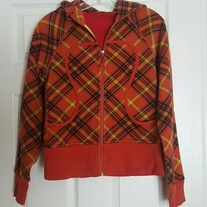 Lululemon womens orange plaid zip up hoodie Sz 6